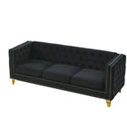 Modern Black Velvet Sofa with Button Tufting and Metal Legs, 3-Seater Couch for Living Room or Bedroom, Upholstered in Soft Velvet with Solid Wood Frame - Grand Goldman Shop