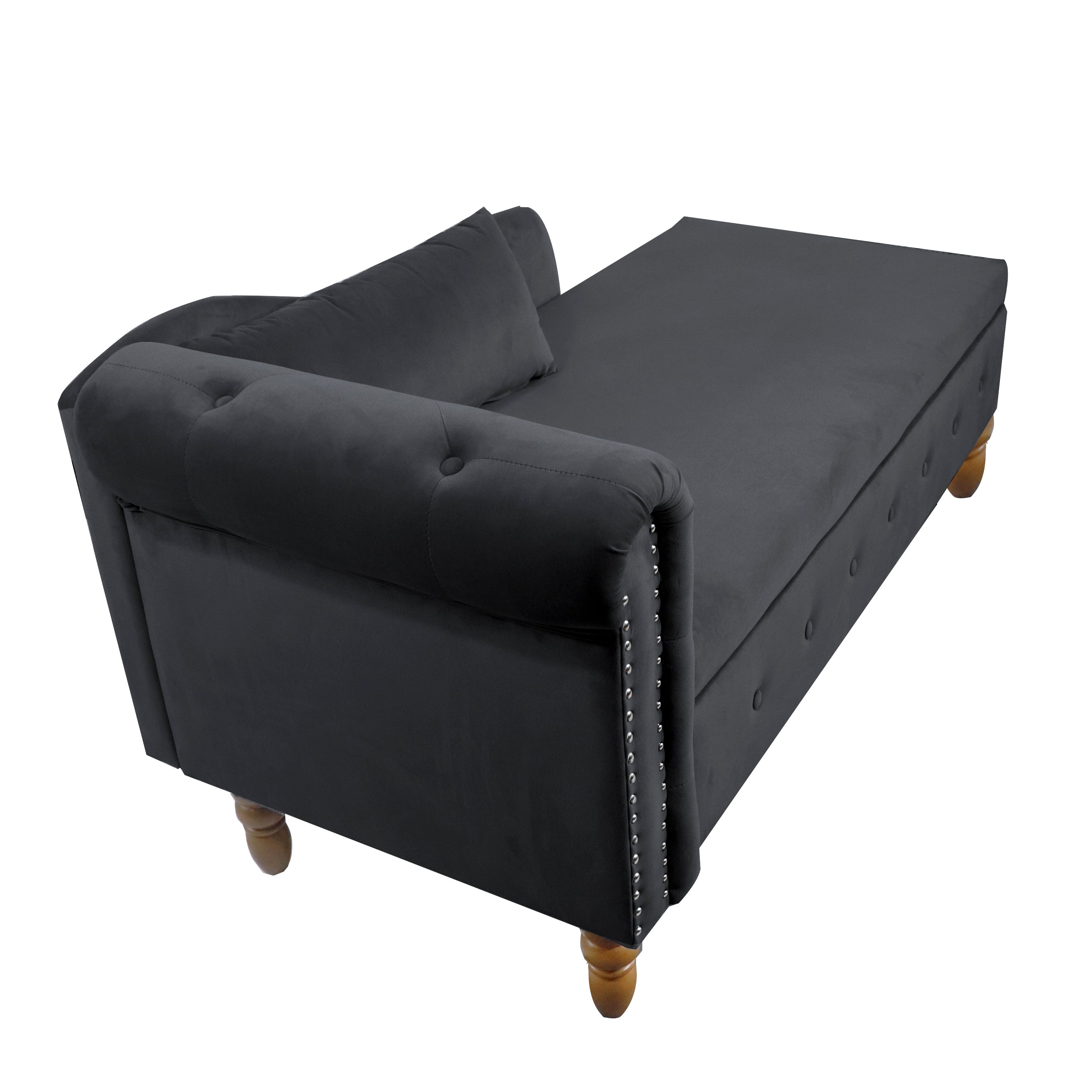 Black Chaise Lounge Indoor, Velvet Lounge Chair for Bedroom with Storage & Pillow, Modern Upholstered Rolled Arm Chase Lounge for Sleeping with Nailhead Trim for Living Room Bedroom Office - Grand Goldman Shop