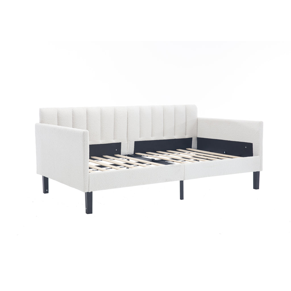 Elena Twin Size Ivory Boucle Upholstered Daybed with Ribbed Tufted Backrest in Lavish Modern Design - Grand Goldman Shop