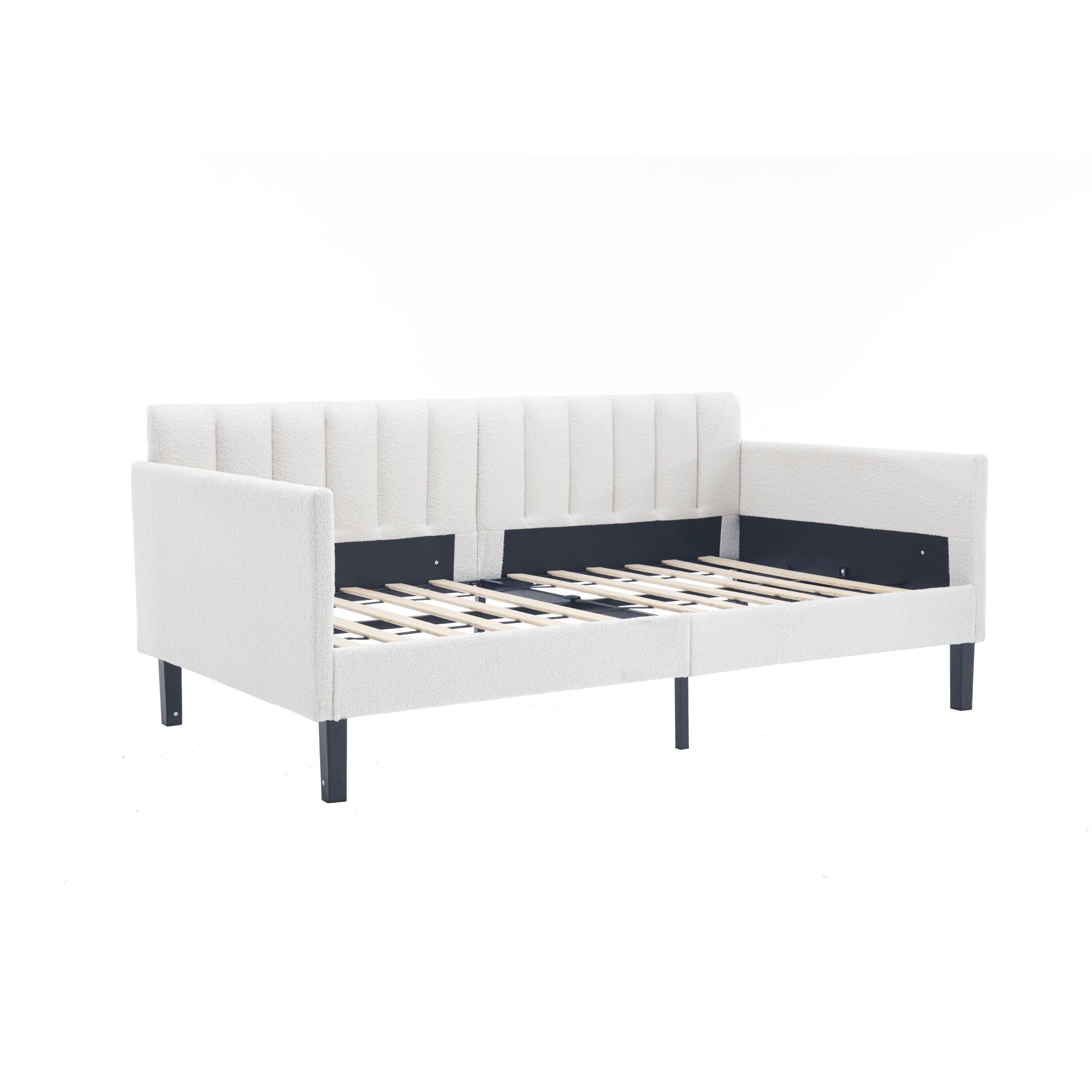 Elena Twin Size Ivory Boucle Upholstered Daybed with Ribbed Tufted Backrest in Lavish Modern Design - Grand Goldman Shop