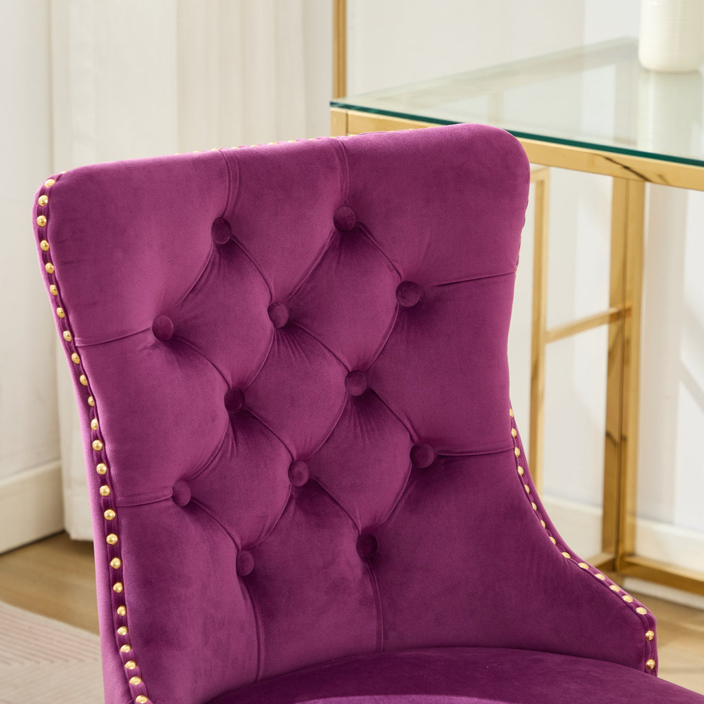 A&A Furniture Office Chair,Modern Velvet Upholstered Tufted Button Home Office Chair with Golden Metal Base,Adjustable Desk C