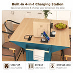 K&K 55.7'' Large Kitchen Island with 2 Drop Leaf,, Rolling Kitchen Cart on 5 Wheels with Power Outlet, Folding Storage Dining Table with Spice & Towel Rack , 3 Drawers, for Kitchen, Dining Room,Green - Grand Goldman Shop