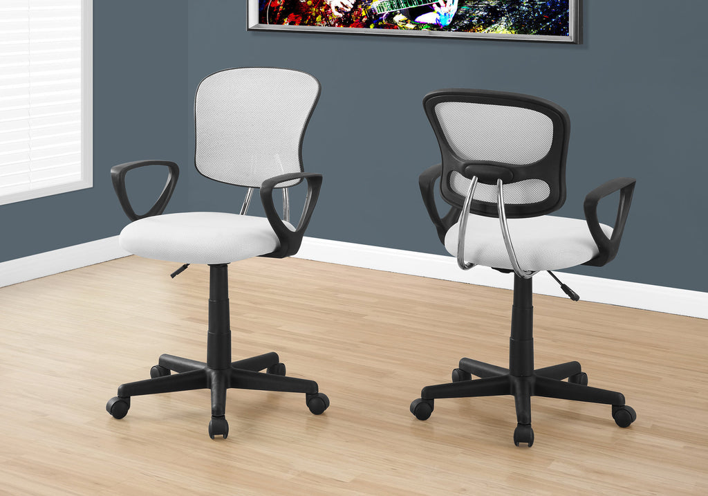 Office Chair, Adjustable Height, Swivel, Ergonomic, Armrests, Computer Desk, Work, Juvenile, White Mesh, Black Metal, Contemp