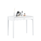 White 35.43' Vanity Desk with Drawer – Modern Makeup Table with Scalloped Front & Gold Knob, Compact Writing Desk with 4 Sturdy Legs for Bedroom, Small Home Office & Apartment Spaces - Grand Goldman Shop