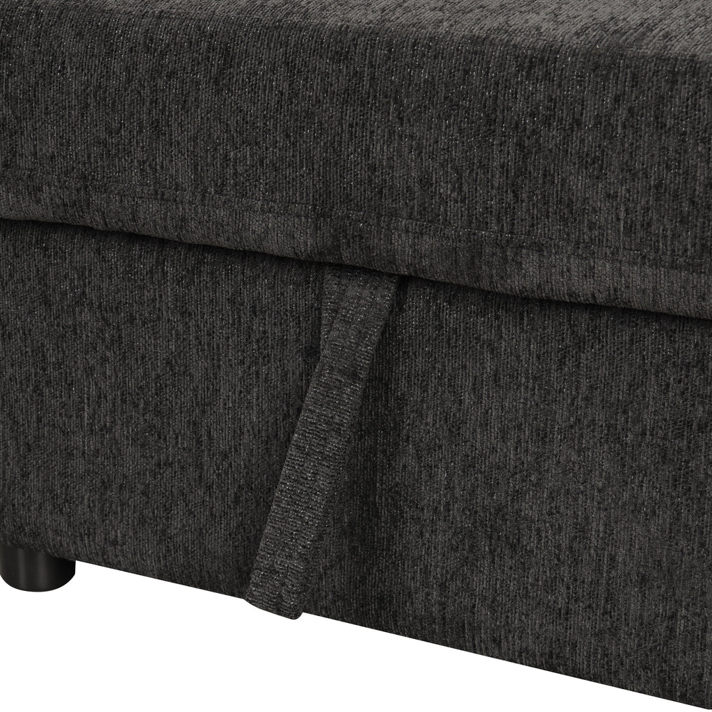 U-shaped Sectional Sofa Pull Out Bed with USB Ports, Power Sockets, Back Pillows & Storage Chaise, Black Chenille, 108.6' - Grand Goldman Shop