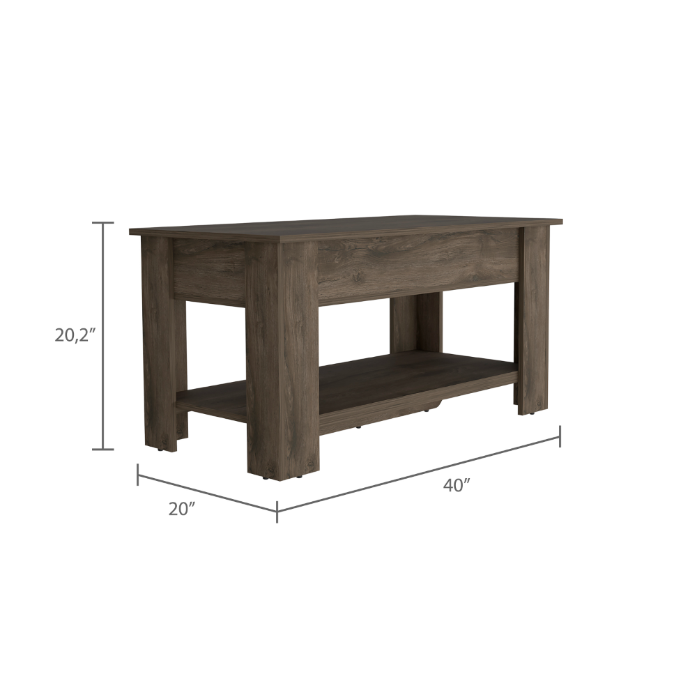 Austin Storage Table, One Extendable Table Shelf, Four Legs, Lower Shelf -Dark Brown - Grand Goldman Shop