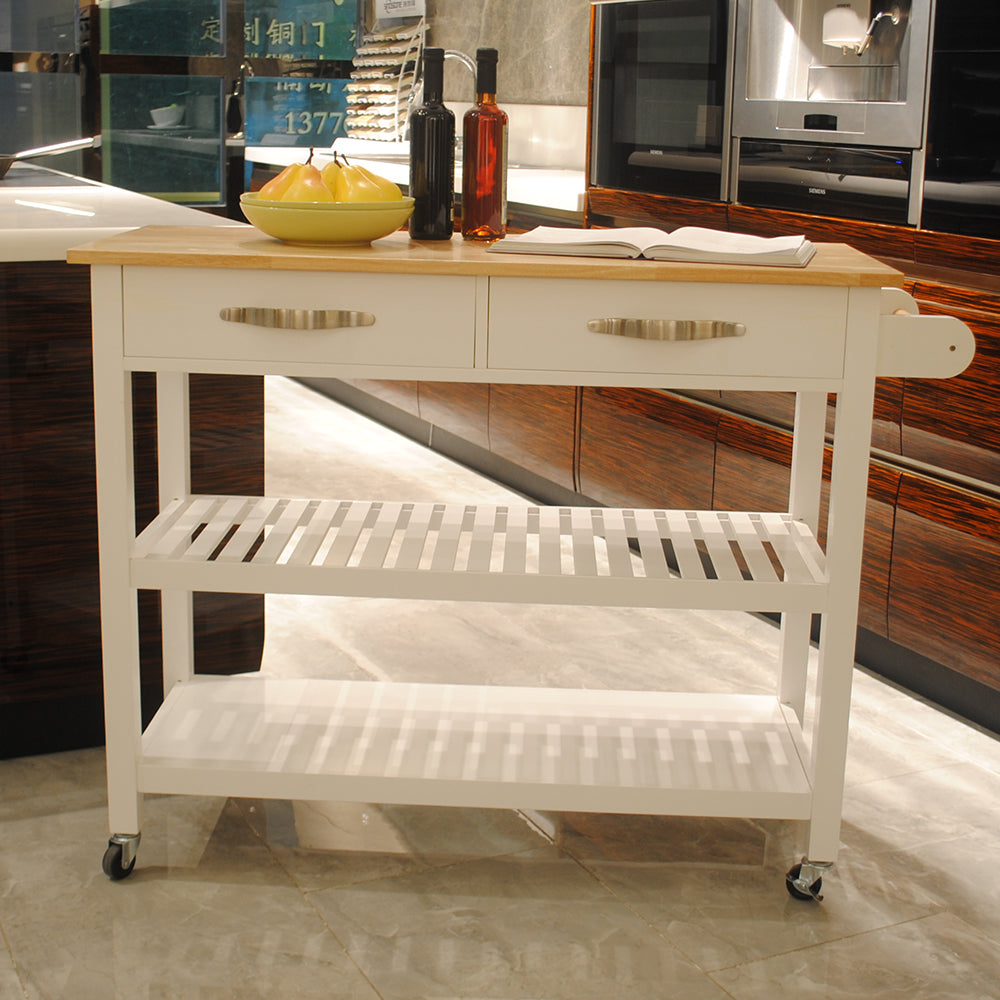 Kitchen Island & Kitchen Cart, Rubber Wood Top, Mobile Kitchen Island with Two Lockable Wheels, Simple Design for Easy Storing and Fetching, Two Drawers Give Unique Storage for Special Utensil. - Grand Goldman Shop