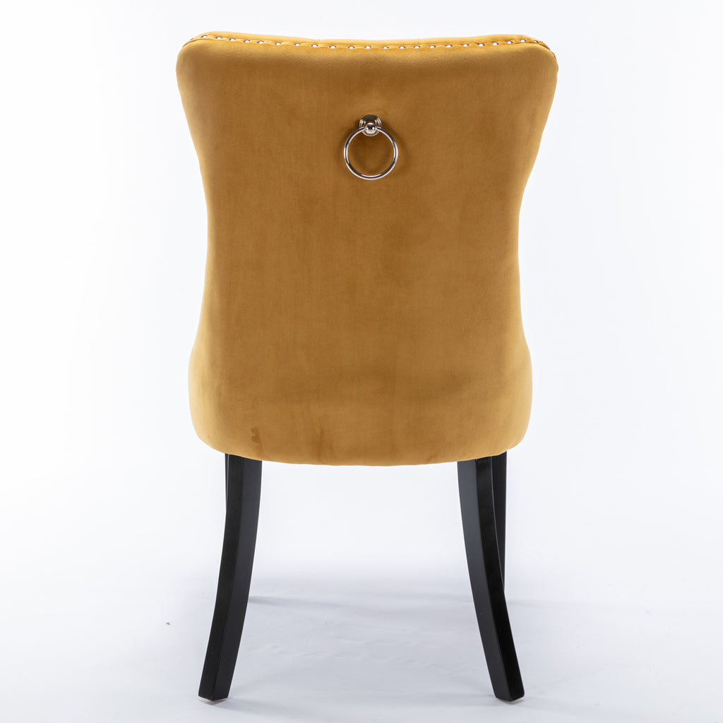 Nikki Collection Modern, High-end Tufted Solid Wood Contemporary Velvet Upholstered Dining Chair with Wood Legs Nailhead Trim 2-Pcs Set,Gloden, SW2001GL - Grand Goldman Shop