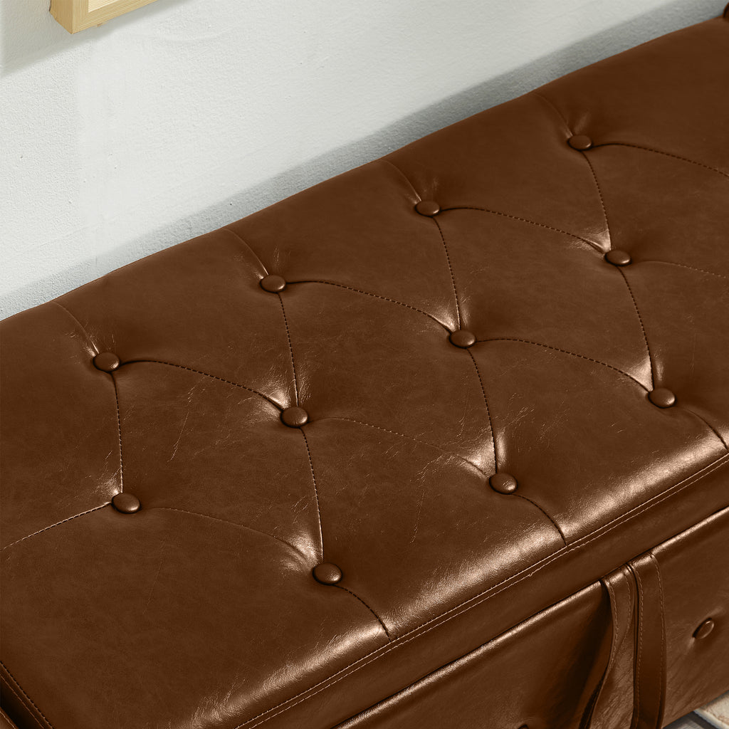 48' Ottoman Bench with Storage, Bench for Bedroom,Living Room,Hallway, Upholstered Tufted Faux Leather PU Ottoman Brown - Grand Goldman Shop