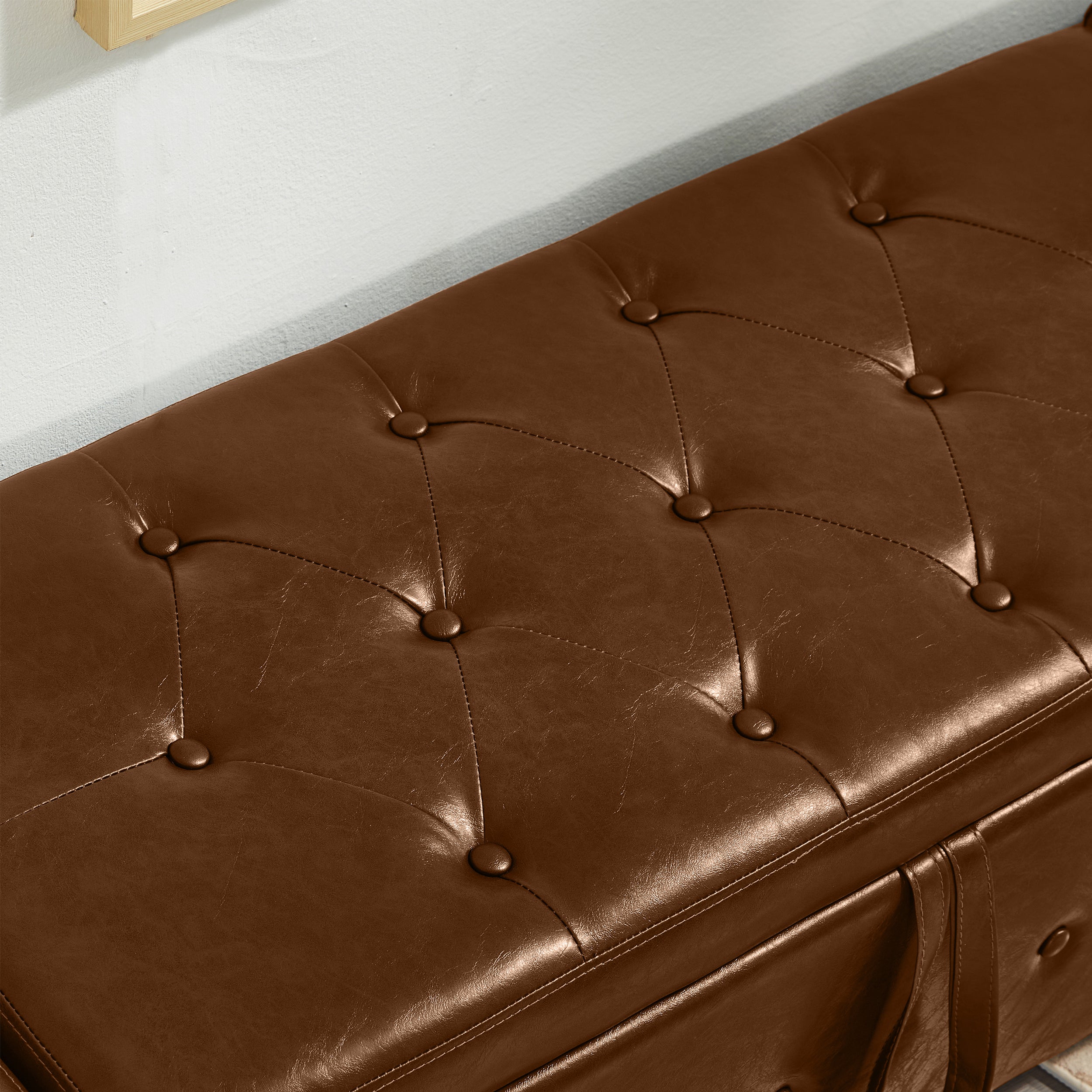 48' Ottoman Bench with Storage, Bench for Bedroom,Living Room,Hallway, Upholstered Tufted Faux Leather PU Ottoman Brown - Grand Goldman Shop