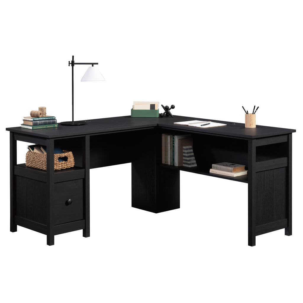 Traditional L-Shaped Desk with File Drawer, Black finish - Grand Goldman