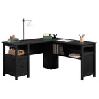 Traditional L-Shaped Desk with File Drawer, Black finish - Grand Goldman