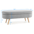 Ottoman Oval Storage Bench with Rubber Wood Legs, Grey Linen, 43.5'x16'x16' - Grand Goldman Shop