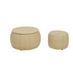 Woven Rattan Fabric Round Storage Ottoman with 2-in-1 Function as End Table and Ottoman, Dark Yellow, 25'x25'x14.7' - Grand Goldman Shop