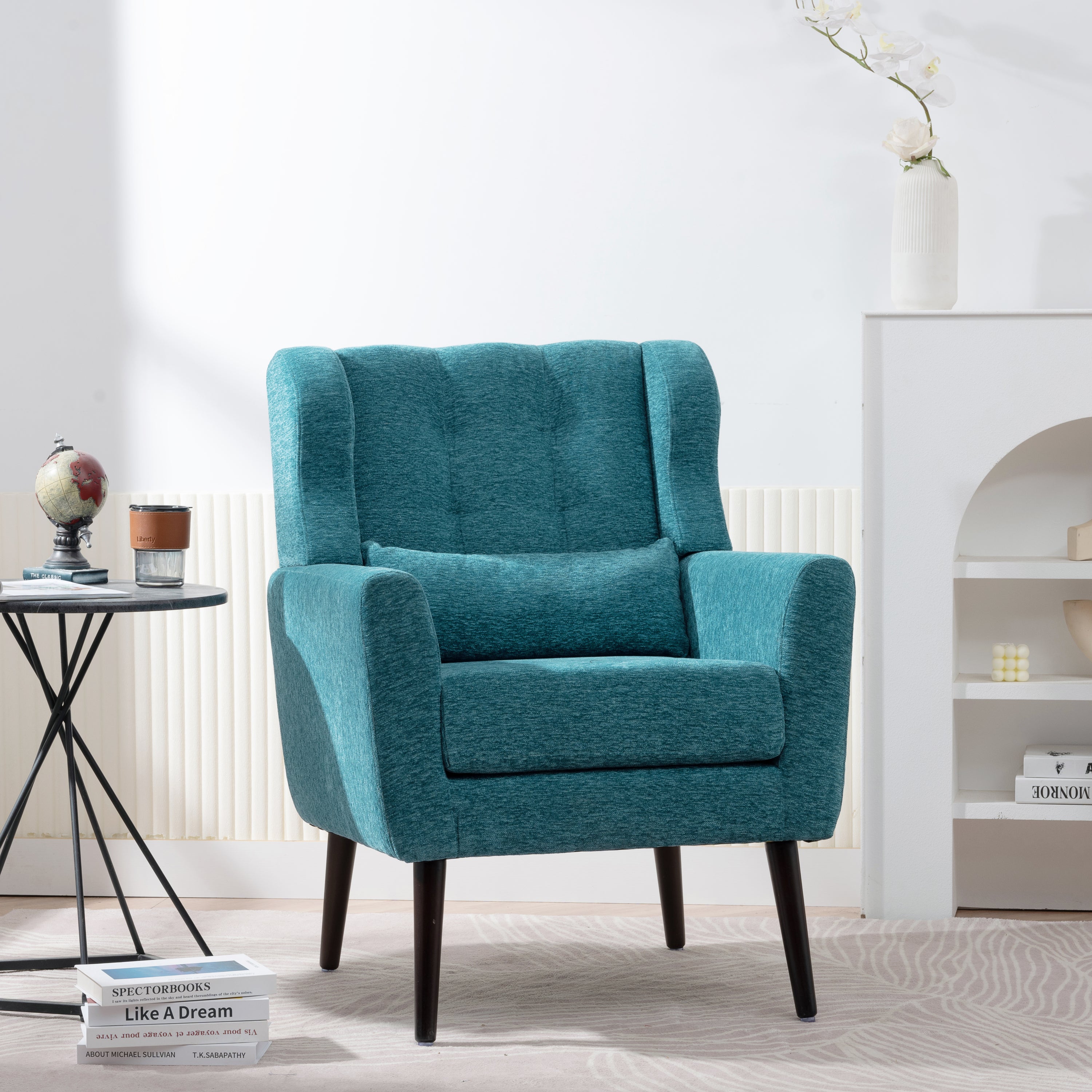 Modern Accent Chair Upholstered Foam Filled Living Room Chairs Comfy Reading Chair Mid Century Modern Chair with Chenille Fabric Lounge Arm Chairs Armchair for Living Room Bedroom (Teal) - Grand Goldman Shop