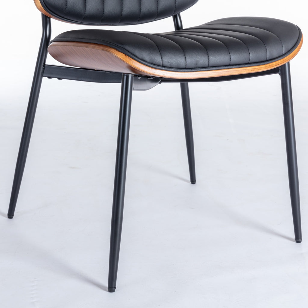 A&A Furniture, Dining Chairs Set of 2 Mid Century Modern Retro Faux Leather Chair with Walnut Bentwood Back Upholstered Seat Metal Legs Adjustable Foot for Kitchen Dining Room Chairs(Black PU) - Grand Goldman Shop