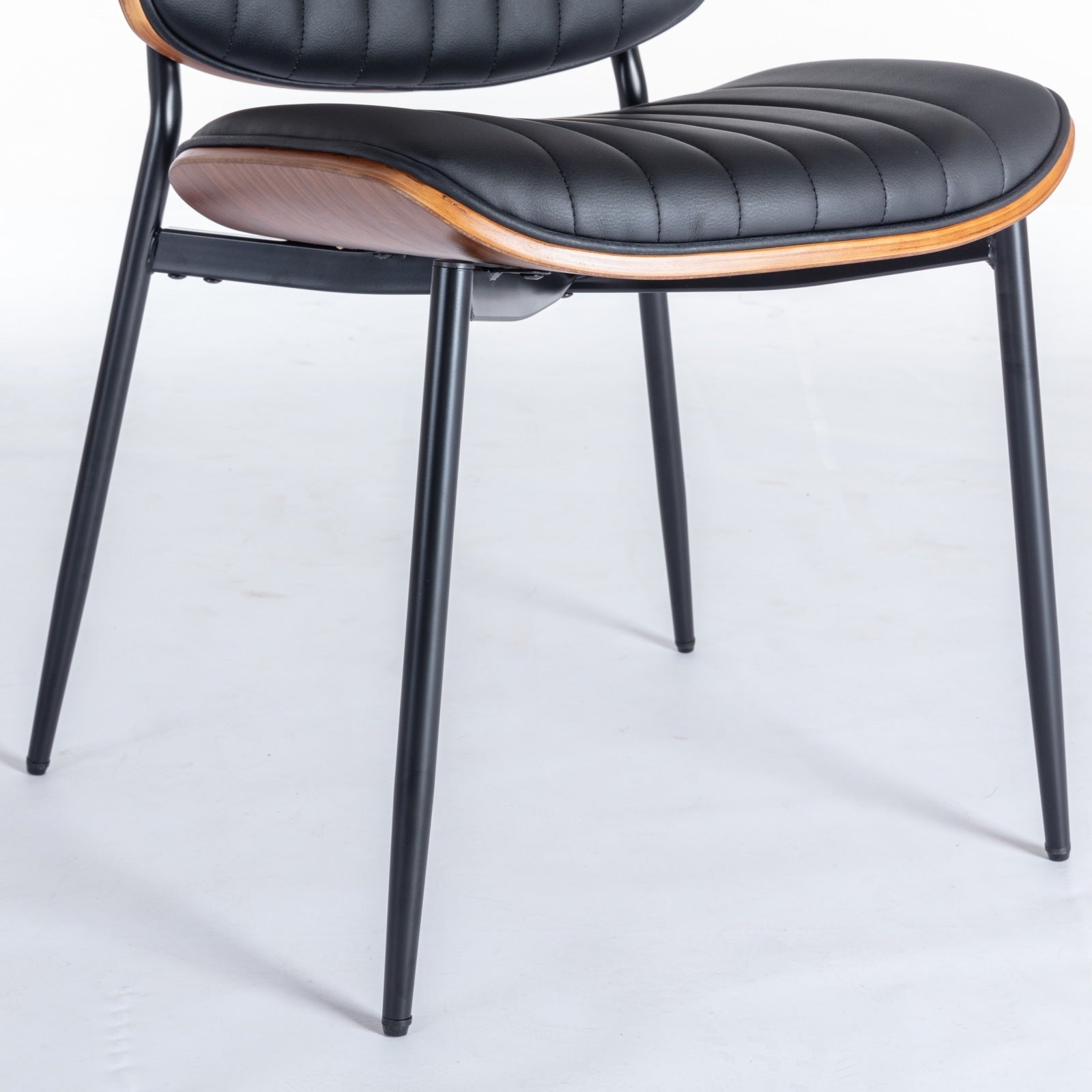 A&A Furniture, Dining Chairs Set of 2 Mid Century Modern Retro Faux Leather Chair with Walnut Bentwood Back Upholstered Seat Metal Legs Adjustable Foot for Kitchen Dining Room Chairs(Black PU) - Grand Goldman Shop