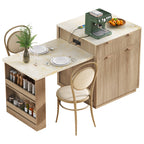 K&K 82.6' Fluted Kitchen Island with Extendable Dining Table for 4-6, Island Table for Kitchen with Power Outlet, Kitchen Table with Double-Side Storage, 2 Drawers 2 Side Open Shelves, Natural - Grand Goldman Shop