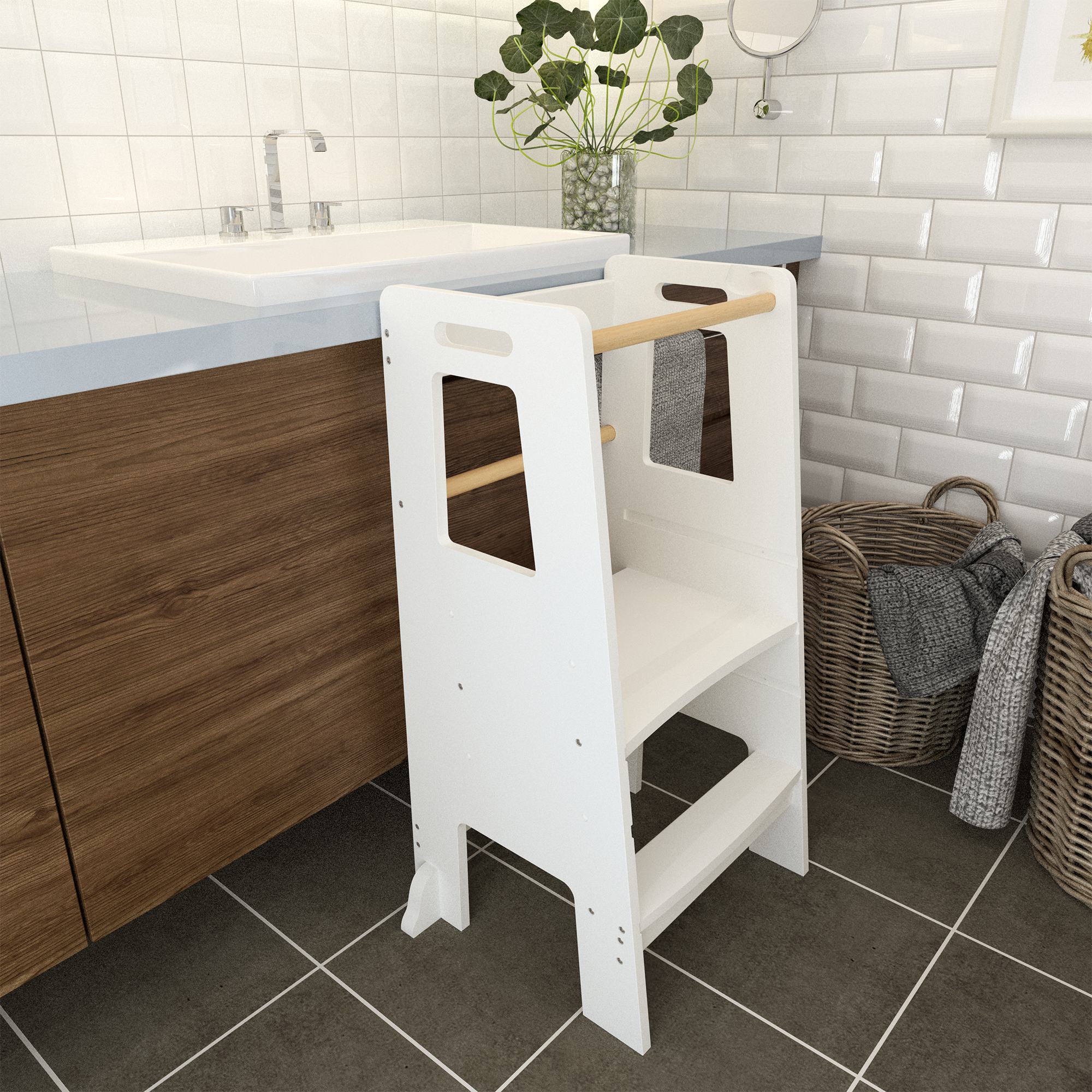 Kids Standing Tower, Child Kitchen Step Stool Toddler Wood Stepping Stool - Children's Montessori Stool - Adjustable Height, 