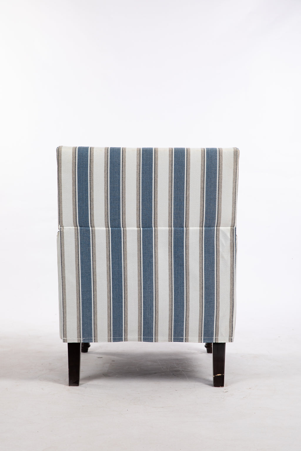 Upholstered Accent Chair, Vintage Armchair with Blue and White Striped Linen Fabric and Nailhead Trim for Living Room - Grand Goldman Shop