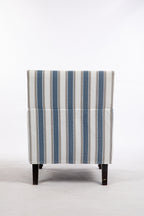 Upholstered Accent Chair, Vintage Armchair with Blue and White Striped Linen Fabric and Nailhead Trim for Living Room - Grand Goldman Shop