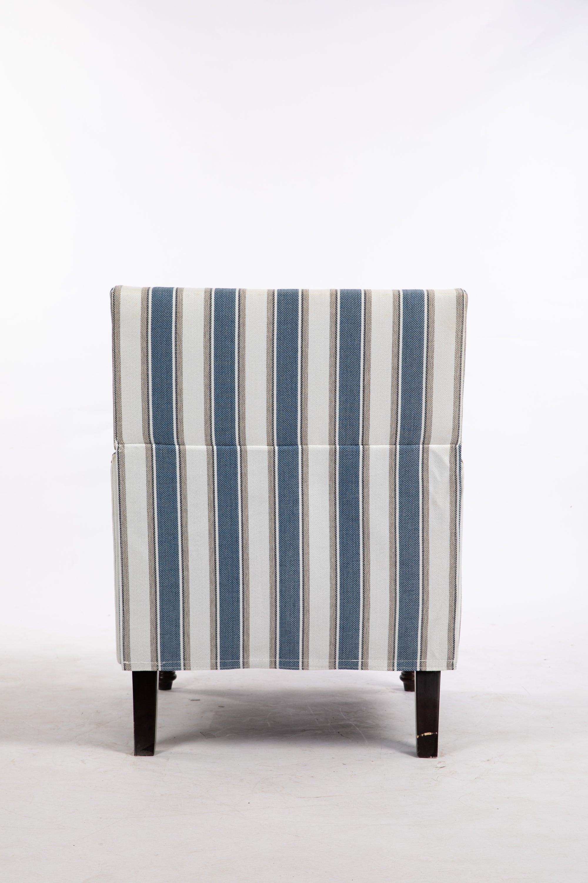 Upholstered Accent Chair, Vintage Armchair with Blue and White Striped Linen Fabric and Nailhead Trim for Living Room - Grand Goldman Shop