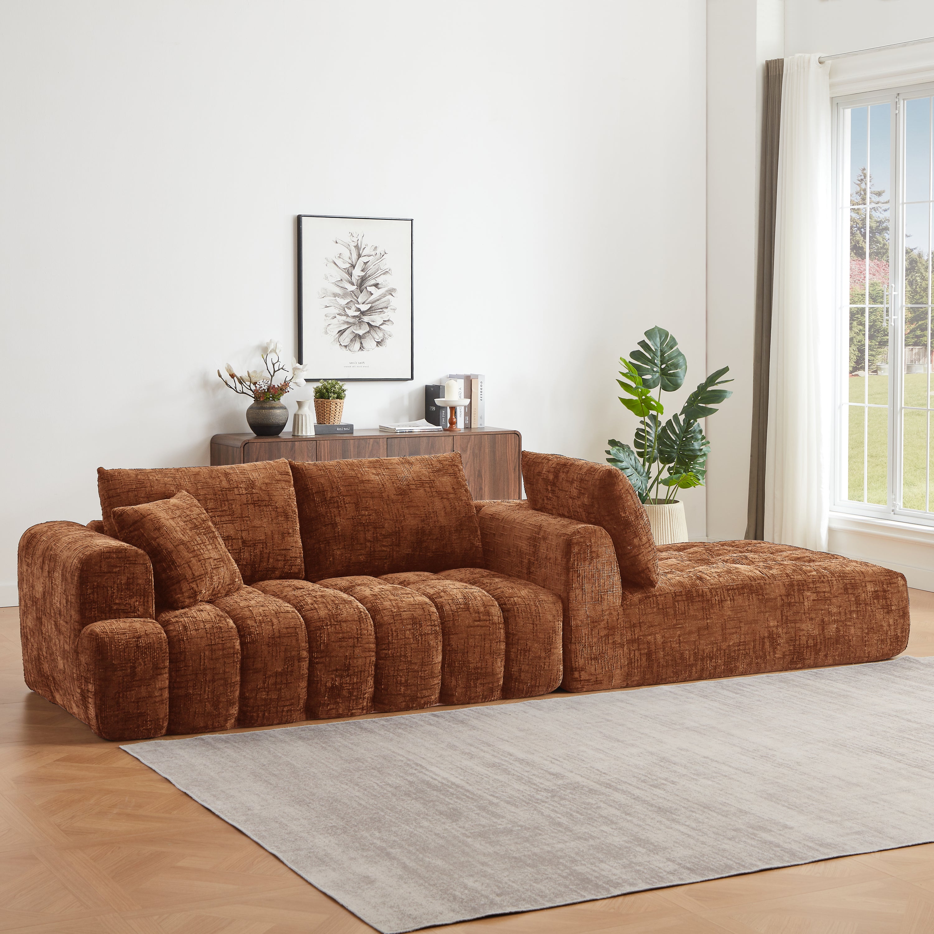 Chenille L-Shape Luxury Sectional Oversized Sofa,Mnimalist Design,Comfy Sleeper Couch for Living Room,Apartment&Reception Spaces,No Assembly Required - Grand Goldman Shop