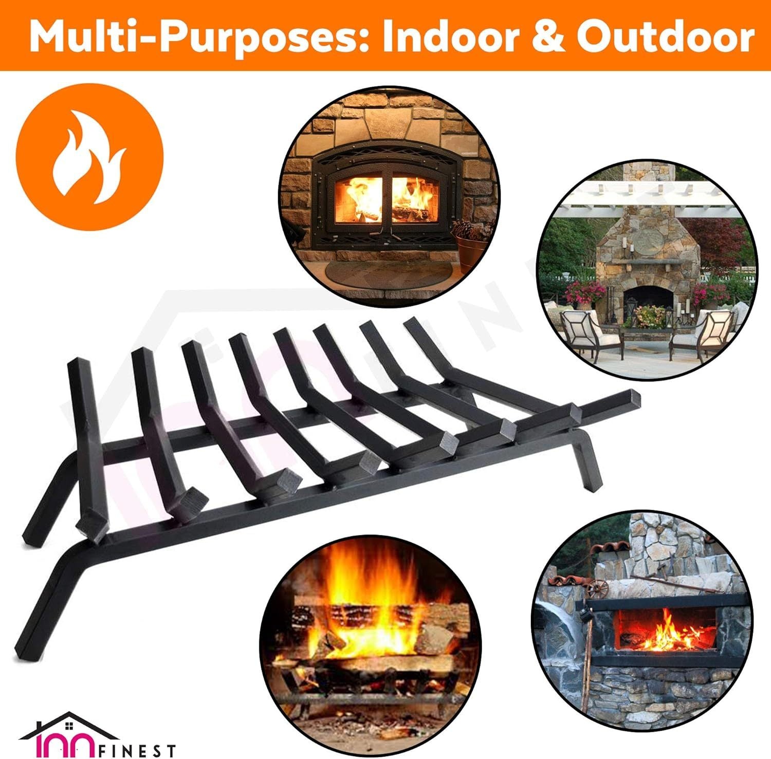 Fireplace Grate,Fireplace Log Holder,Heavy Duty Solid Cast Iron FIrewood Log Burning Rack for Inside The Fireplace Accessories Outood Fire Pit Kindling Fireplace Tools (33 inch) - Grand Goldman Shop
