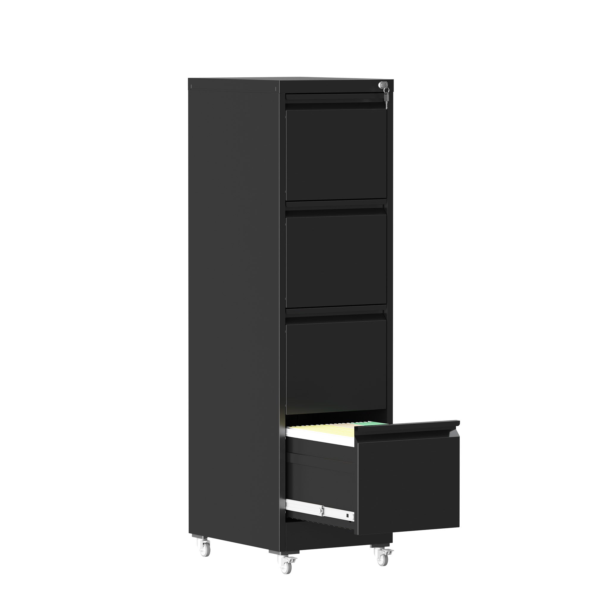 Black Heavy-Duty Metal 4 Drawer Locking Vertical File Cabinet with Wheels for Home & Office, 17.71'D x 15.16'W x 52.28'H | Pr