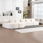 Modern Upholstered L-Shape Sofa with Chaise Lounge and Back Pillows, Beige Boucle Fabric, 144 inches - Grand Goldman Shop