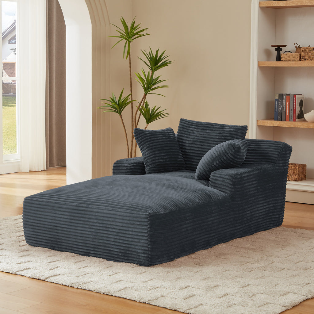 Oversized Chaise Lounge Chair Indoor, Corduroy Upholstered Modern Sofa Couch in Dark Grey, No Assembly Required, Comfy Sleeper Sofa for Living Room or Office - Grand Goldman Shop