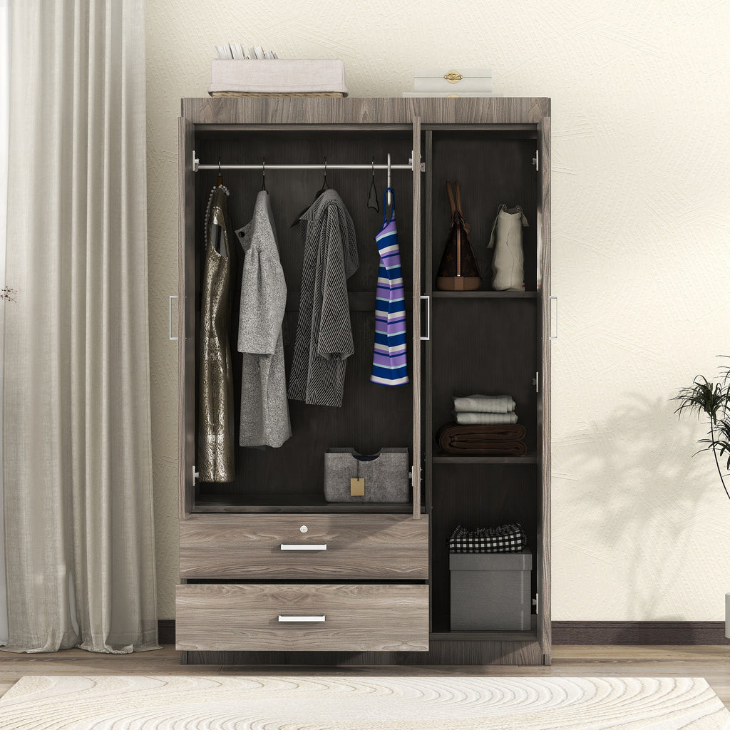 3-Door Wardrobe with 2 Drawers, Wood Grain Effect in Gray(OLD SKU:LP006001) - Grand Goldman Shop
