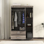 3-Door Wardrobe with 2 Drawers, Wood Grain Effect in Gray(OLD SKU:LP006001) - Grand Goldman Shop