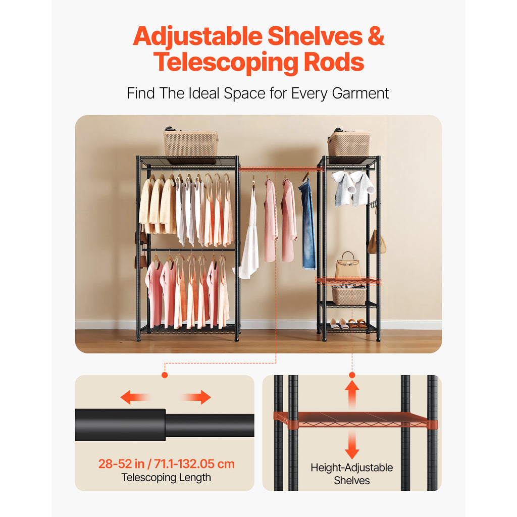 Clothing Garment Rack, Heavy Duty Clothes Rack, Freestanding Clothes Racks with Steel Frame, 800 lbs Load Capacity Closet Wardrobe with Storage Shelves for Bedroom, Clothing Store, Hallway - Grand Goldman Shop