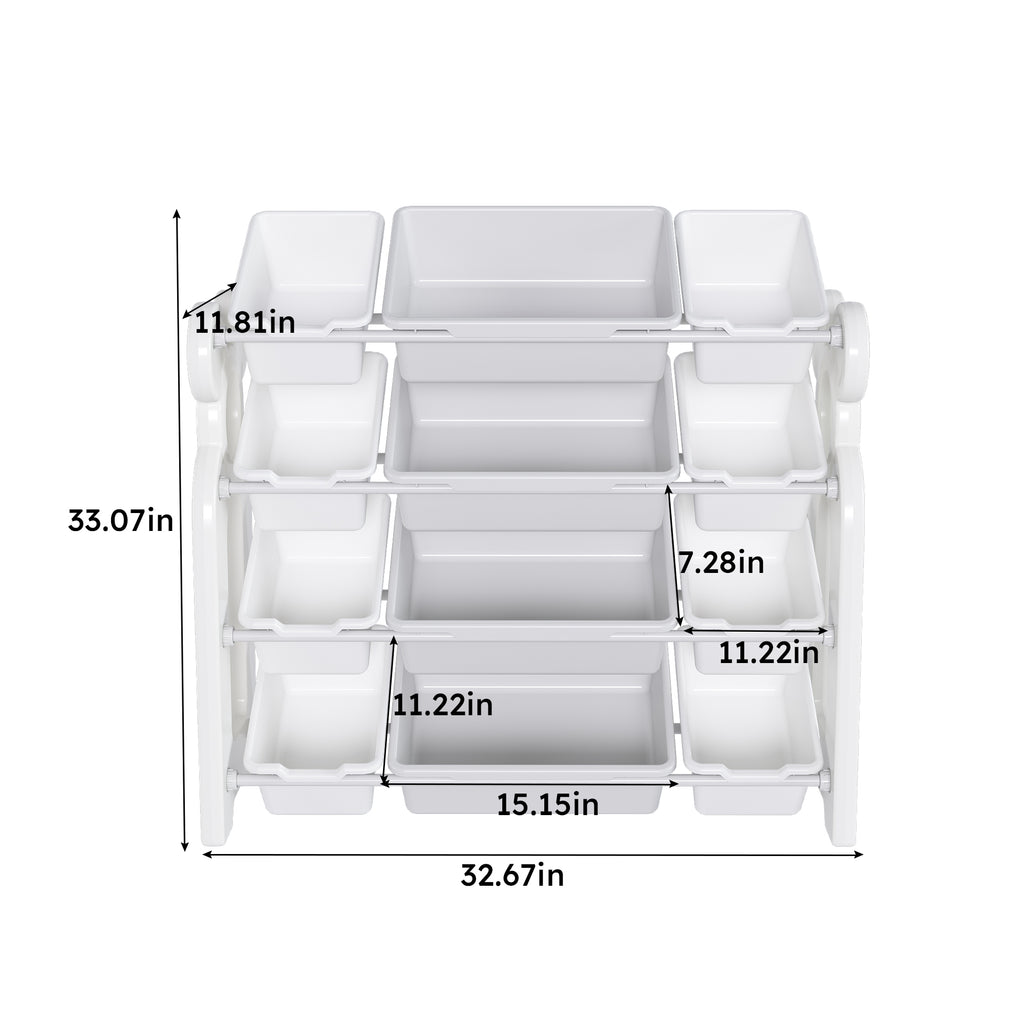 Multi-functional Kids Toy Storage Organizer Cabinet with HDPE Shelf and 12 Bins, Grey White, 33.07 x 14.17 x 33.86 inches - Grand Goldman Shop
