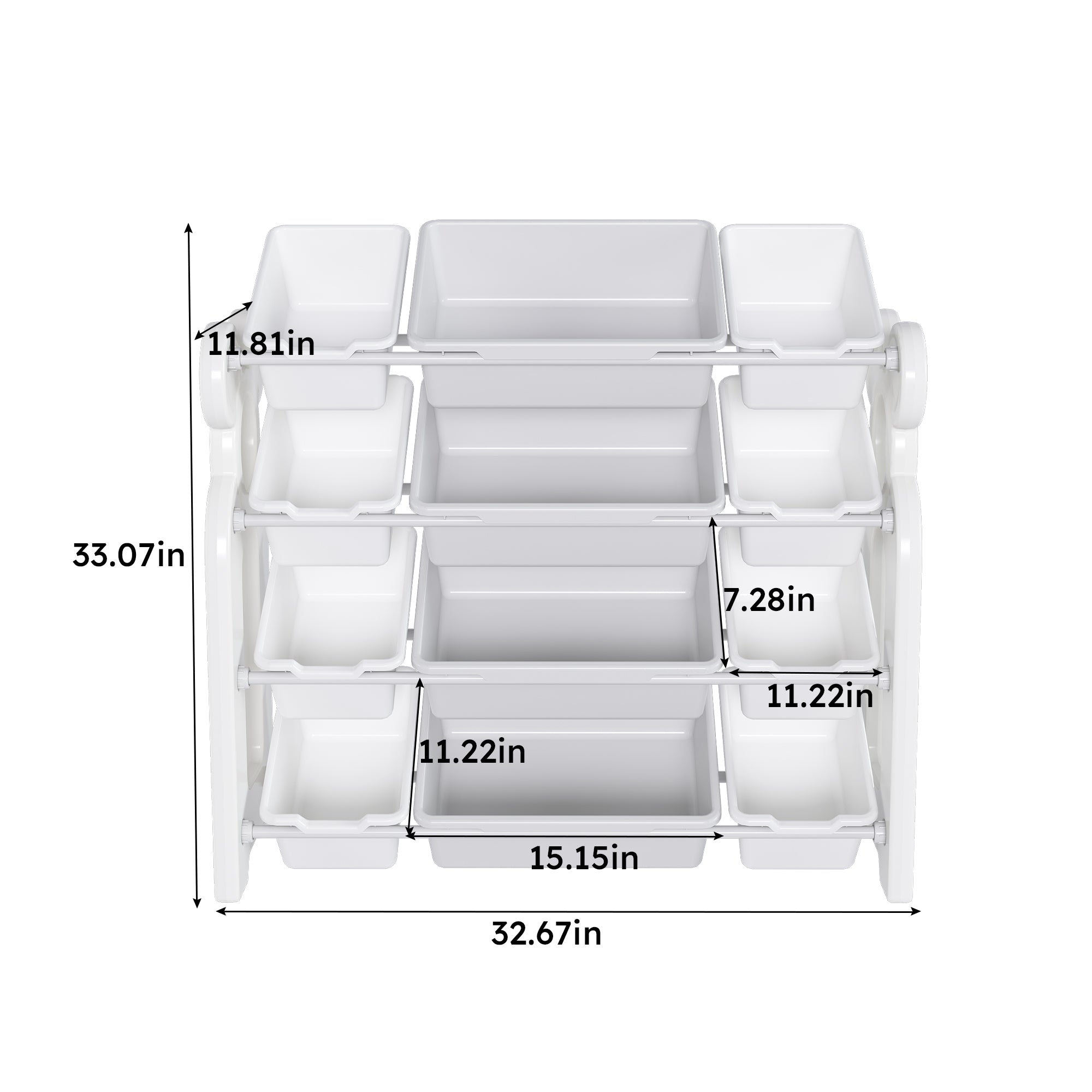 Multi-functional Kids Toy Storage Organizer Cabinet with HDPE Shelf and 12 Bins, Grey White, 33.07 x 14.17 x 33.86 inches - Grand Goldman Shop