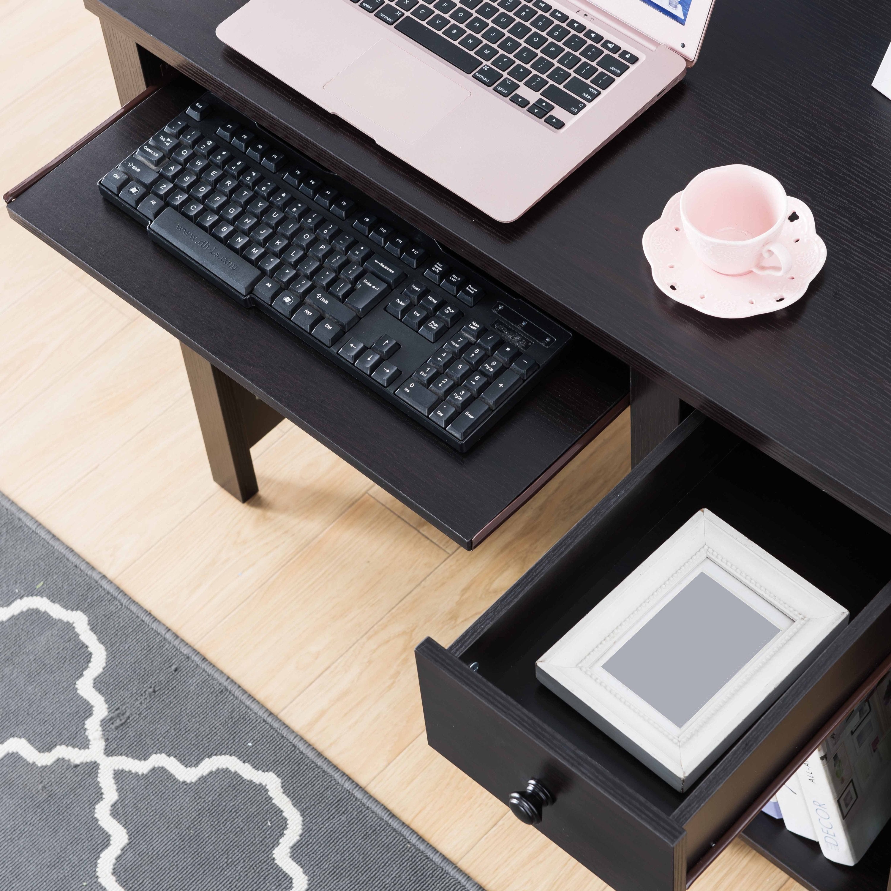 Student desk with hutch home office desk 39'W Compact desk Writing Desk Laptop Desk Red Cocoa Espresso One drawer Keyboard Dr