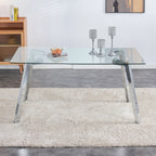 A modern minimalist rectangular glass dining table with tempered glass tabletop and silver metal legs, suitable for kitchens, restaurants, and living rooms,63'*35.4'*30' - Grand Goldman Shop