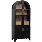 K&K 71' Tall Arched Kitchen Pantry Cabinet with Door Shelves, Farmhouse Kitchen Storage Cabinet with Open & Adjustable Shelves, Hidden Drawer & Glass Door, Cupboard for Kitchen, Dining Room, Black - Grand Goldman Shop
