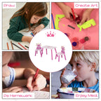 Qaba 3-Piece Kids Wooden Table and Chair Set with Crown Pattern Gift for Girls Toddlers Arts Reading Writing Age 2-4 Years Pi