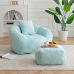 Giant Bean Bag Chair withFootstool, Oversized Bean Bag  for Adults and Kids, Faux Fur Shell-Shaped Large Chair with Filler, Stuffed Big Accent Sofa,  Floor Sofa for Gaming,Reading Living Room Bedroom - Grand Goldman Shop