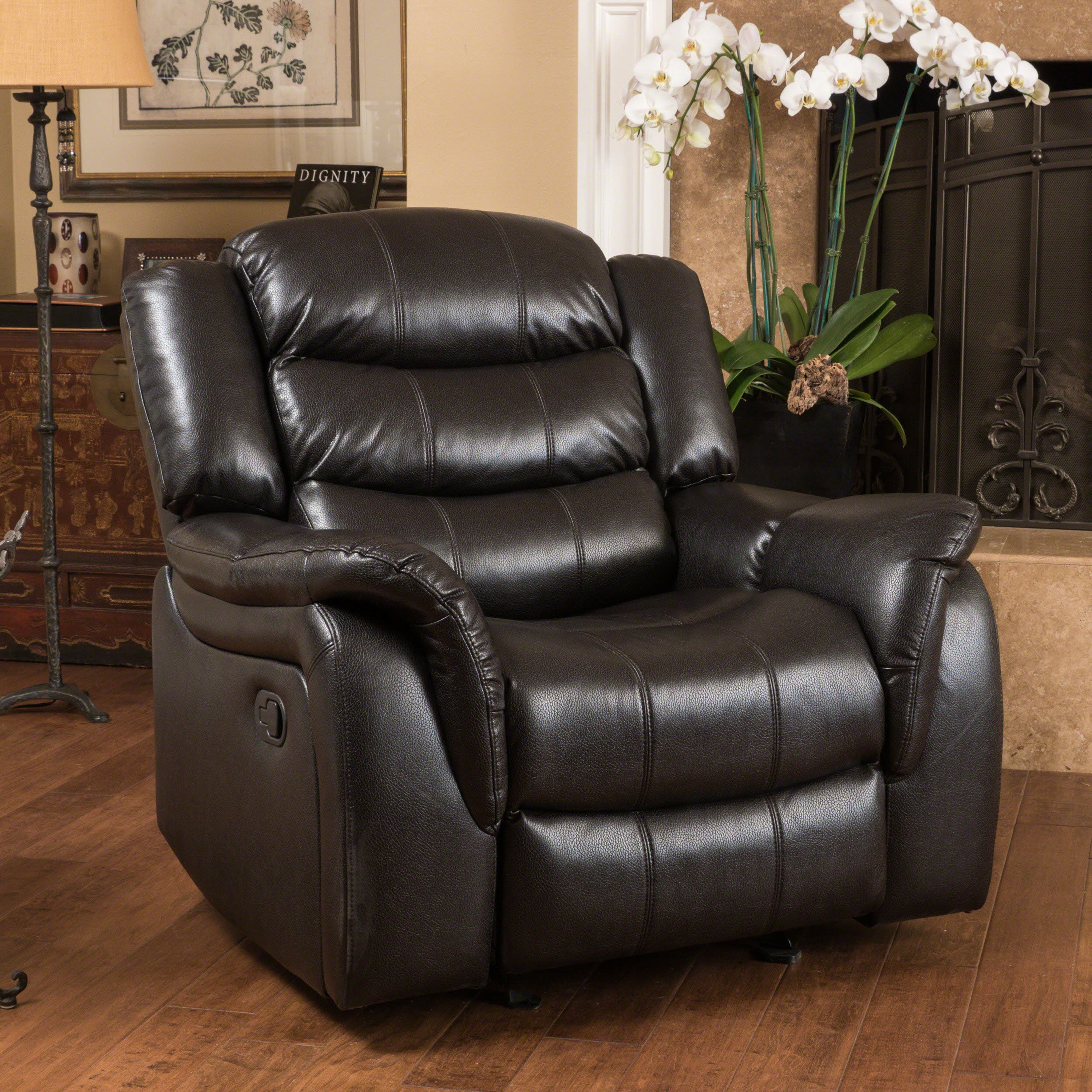 Classic Design Black Berry PU Upholstery Glider Recliner Chair with Spacious Comfort and Durable Construction - Grand Goldman Shop