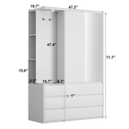 Wardrobe Closet 71.7' H, Bedroom Wooden Wardrobe with 2 Doors 6 Drawers, Modern Clothing Storage Cabinet Combination with Storage Shelves and Hanging Rail, White - Grand Goldman Shop