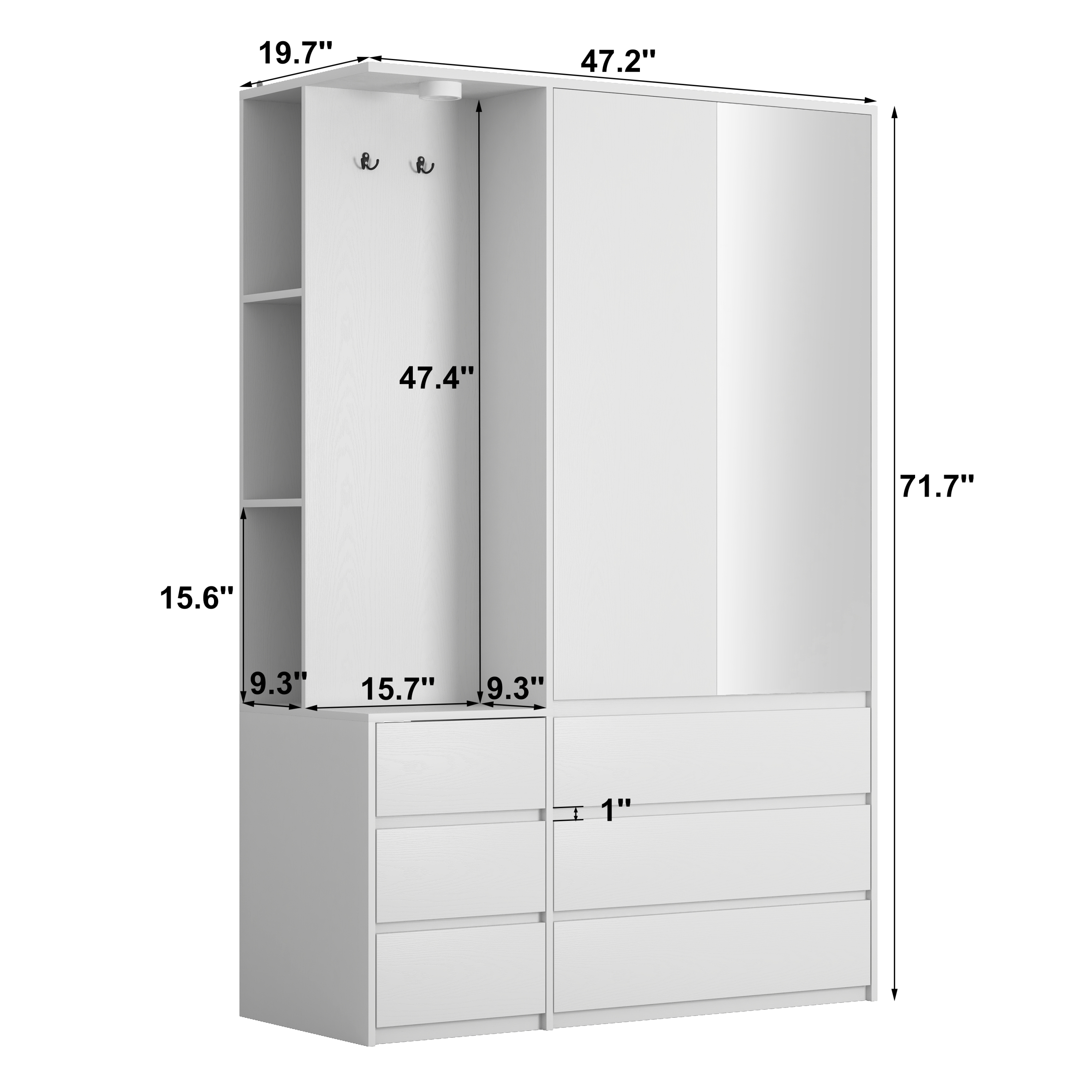Wardrobe Closet 71.7' H, Bedroom Wooden Wardrobe with 2 Doors 6 Drawers, Modern Clothing Storage Cabinet Combination with Storage Shelves and Hanging Rail, White - Grand Goldman Shop