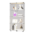 Two-door LED lights  Glass Display Cabinet 4 Shelves with Door, Floor Standing Curio Bookshelf for Living Room Bedroom Office