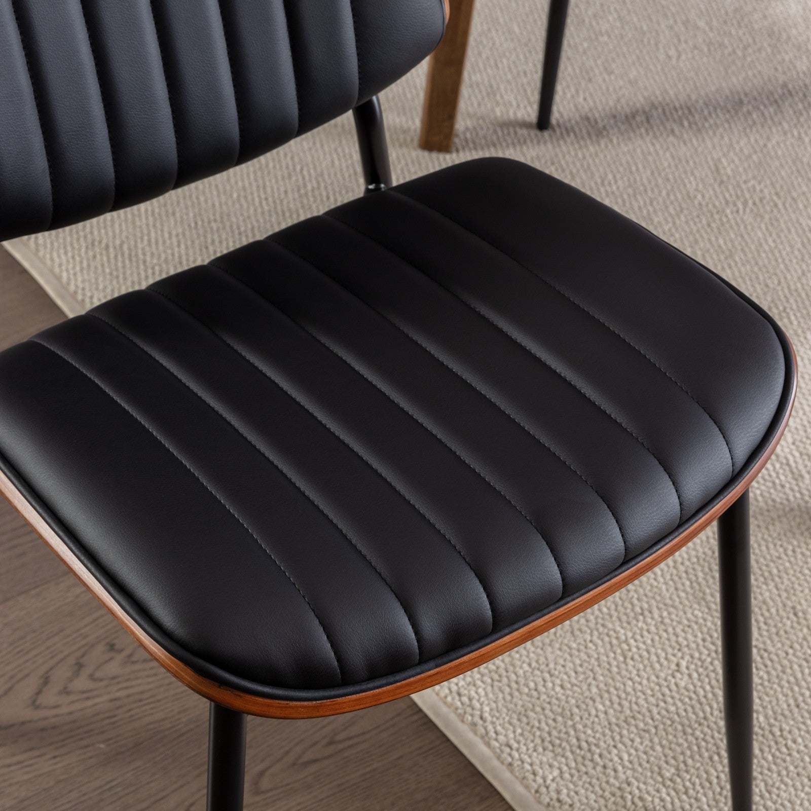 A&A Furniture, Dining Chairs Set of 2 Mid Century Modern Retro Faux Leather Chair with Walnut Bentwood Back Upholstered Seat Metal Legs Adjustable Foot for Kitchen Dining Room Chairs(Black PU) - Grand Goldman Shop