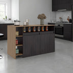 Elgin Kitchen Bar Counter with Ample Storage and Shelves, Black Wengue / Natural Oak - Grand Goldman Shop