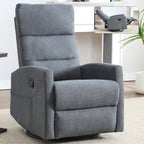 Manual Recliner Chair with Rocker and Swivel in Fabric for Living Room, Grey - Grand Goldman Shop