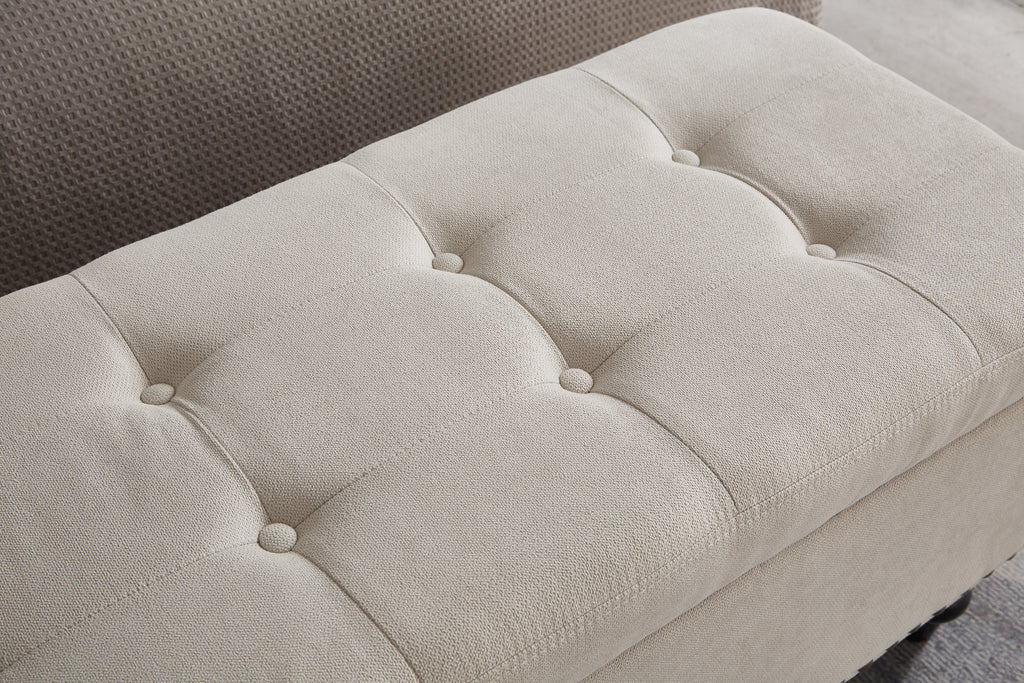 59' Bed Bench Ottoman with Storage  Beige Fabric - Grand Goldman Shop