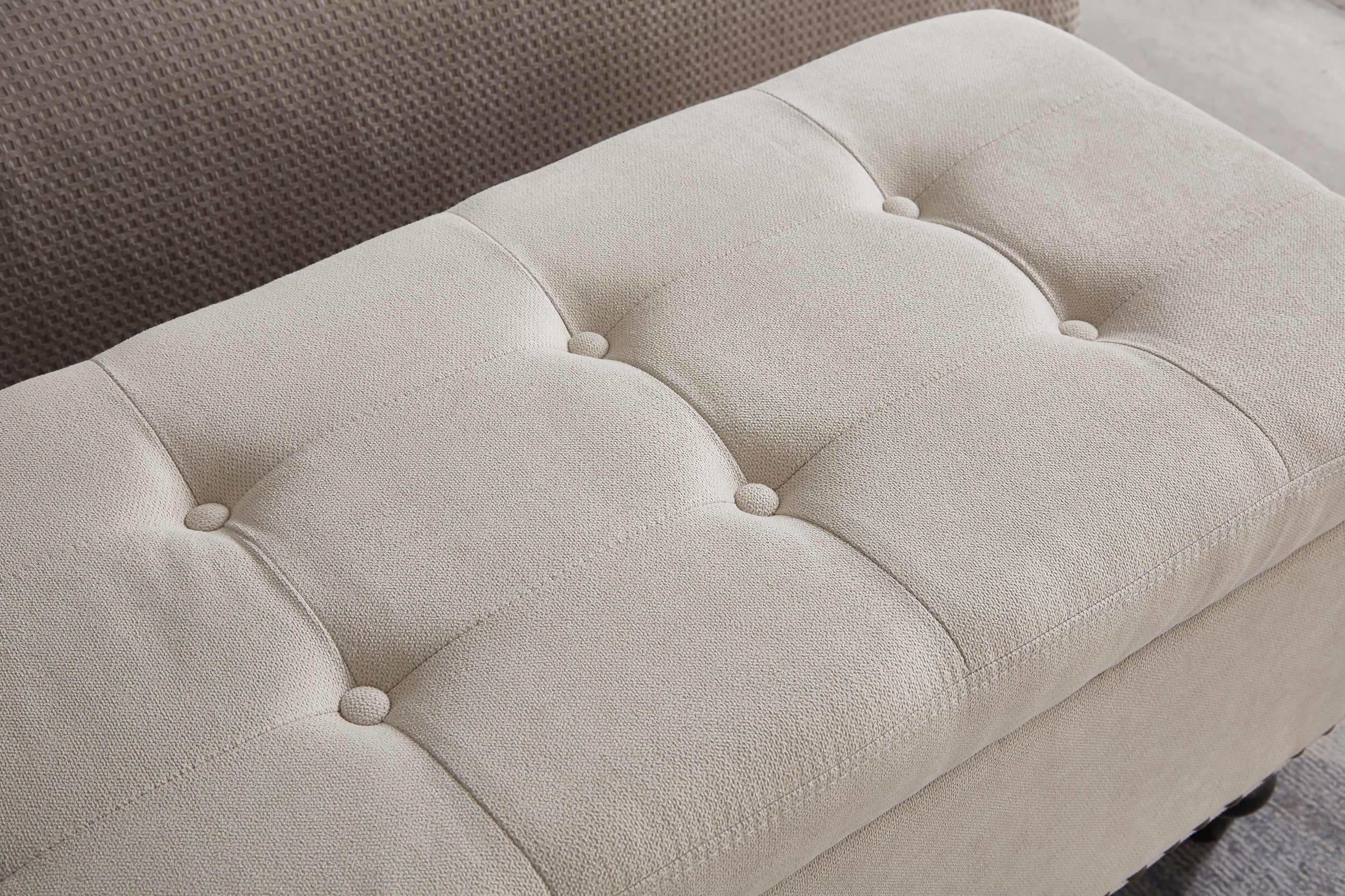 59' Bed Bench Ottoman with Storage  Beige Fabric - Grand Goldman Shop